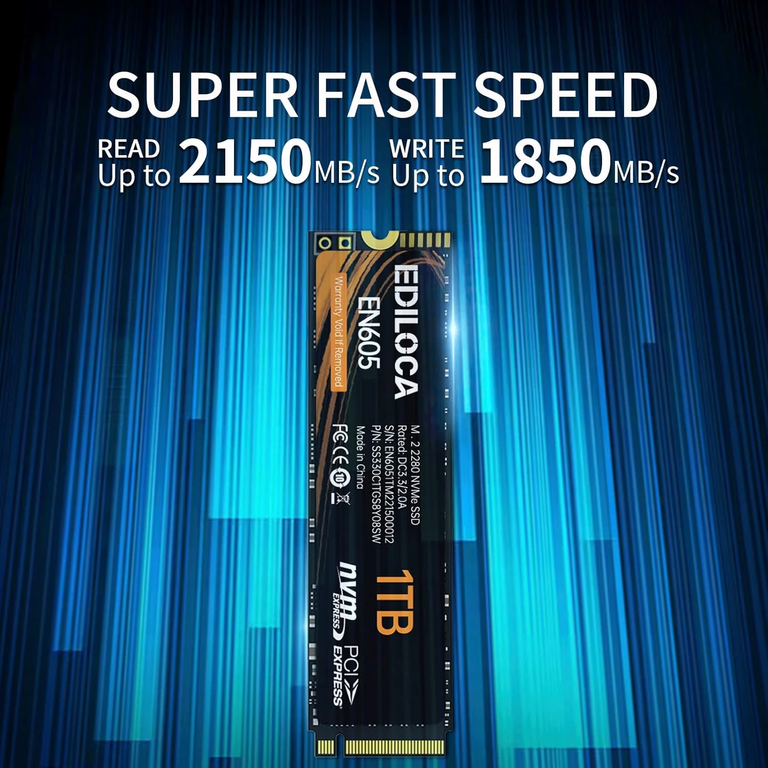 درایو حالت جامد ۱ ترابایتی M.2 2280 مدل EN605، NVMe1.3 PCIe Gen3 x4، حافظه NAND سه بعدی TLC، درایوهای حالت جامد داخلی، سرعت خواندن/نوشتن تا 2150/1850 مگابایت بر ثانیه، سازگار با لپ تاپ و کامپیوتر رومیزی