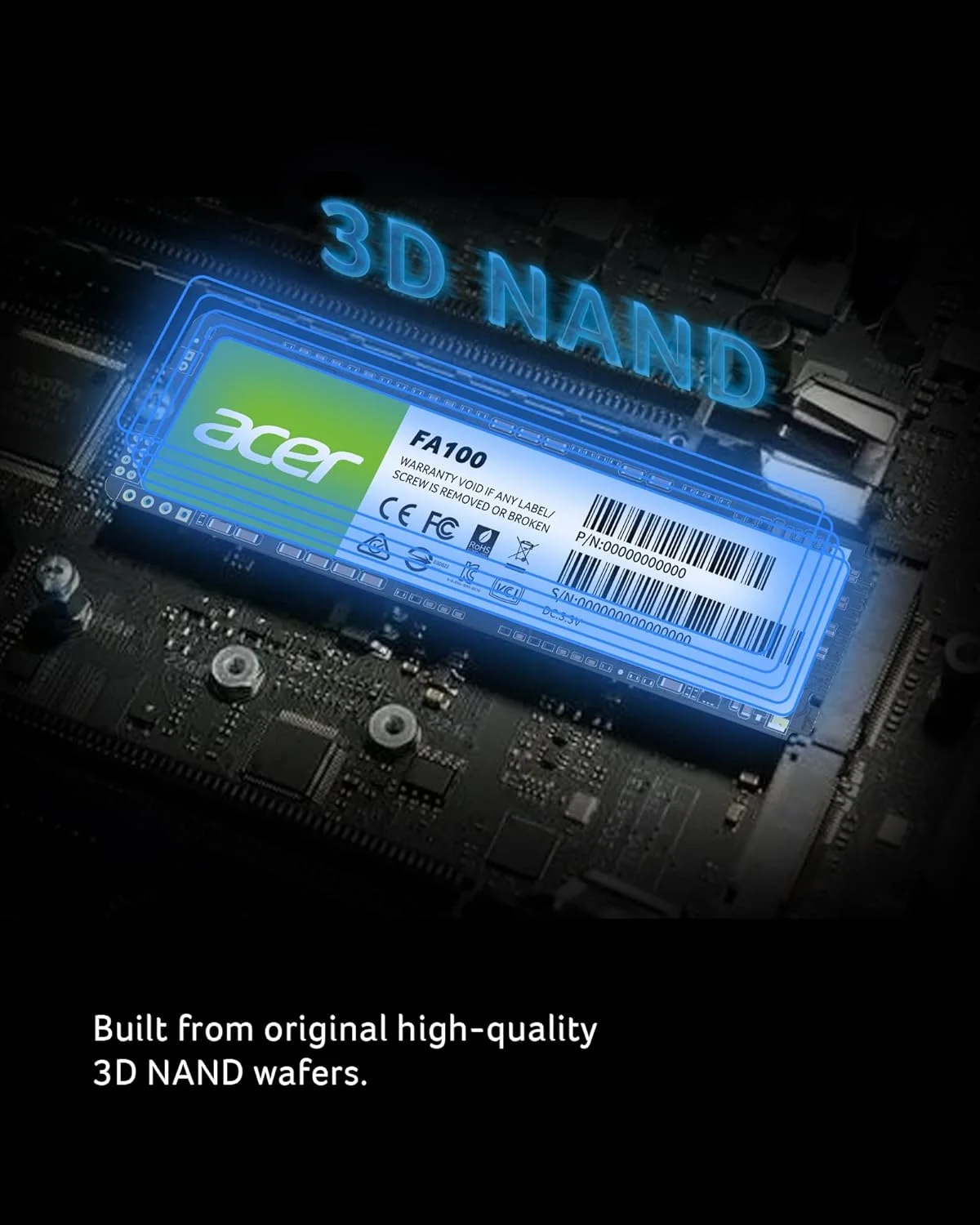 حافظه اس اس دی اینترنال Acer FA100 M.2 با ظرفیت 1 ترابایت، رابط PCIe GEN 3 x 4 NVMe 1.4 و تکنولوژی 3D TLC NAND - مدل BL.9BWWA.120