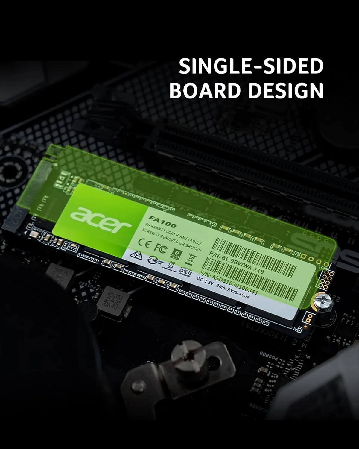 حافظه اس اس دی اینترنال Acer FA100 M.2 با ظرفیت 1 ترابایت، رابط PCIe GEN 3 x 4 NVMe 1.4 و تکنولوژی 3D TLC NAND - مدل BL.9BWWA.120