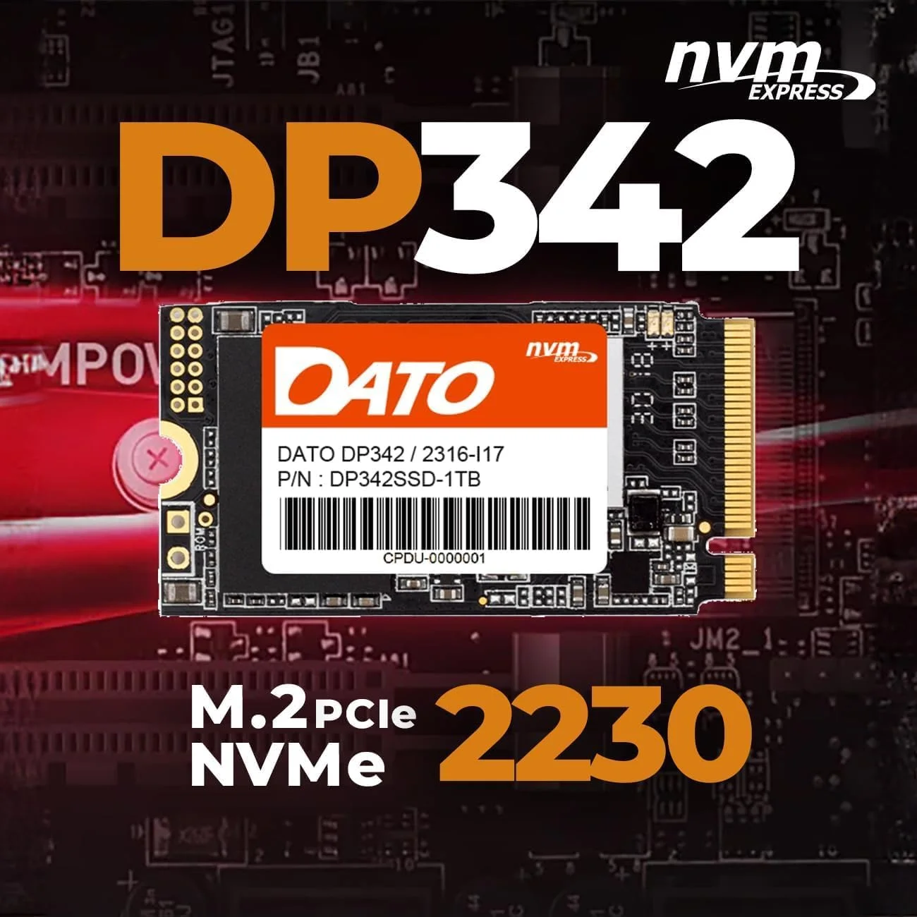 درایو حالت جامد داخلی DATO DP342 1TB M.2 2242 PCIe Gen3x4 NVMe 1.3 SSD (سرعت تا 2500/1800 مگابایت بر ثانیه)