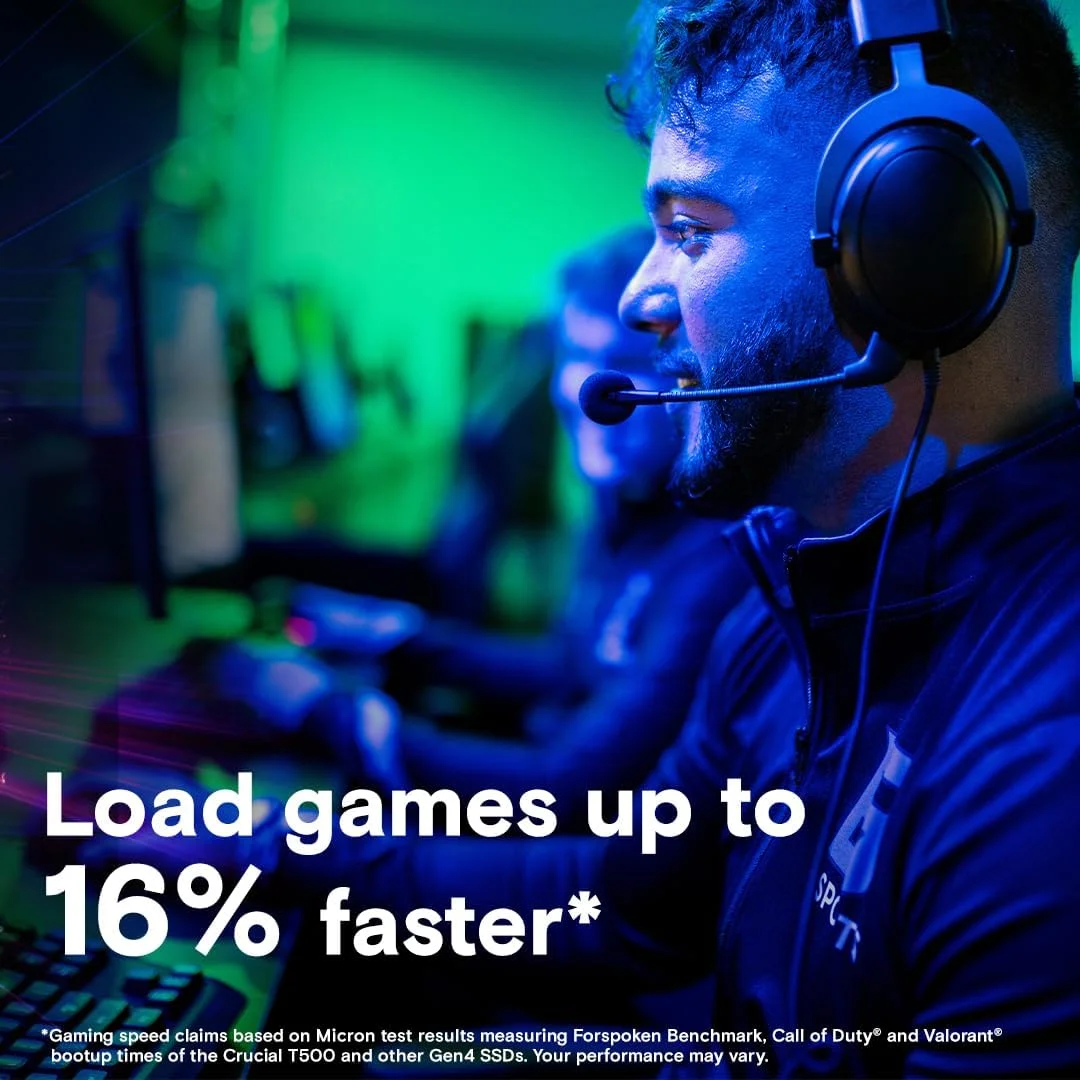 حافظه اس اس دی داخلی کروشیال T500 با ظرفیت 4 ترابایت، PCIe Gen4 NVMe M.2، سرعت خواندن/نوشتن تا 7000 مگابایت بر ثانیه، سازگار با لپ تاپ و کامپیوتر، درایو حالت جامد - CT4000T500SSD3