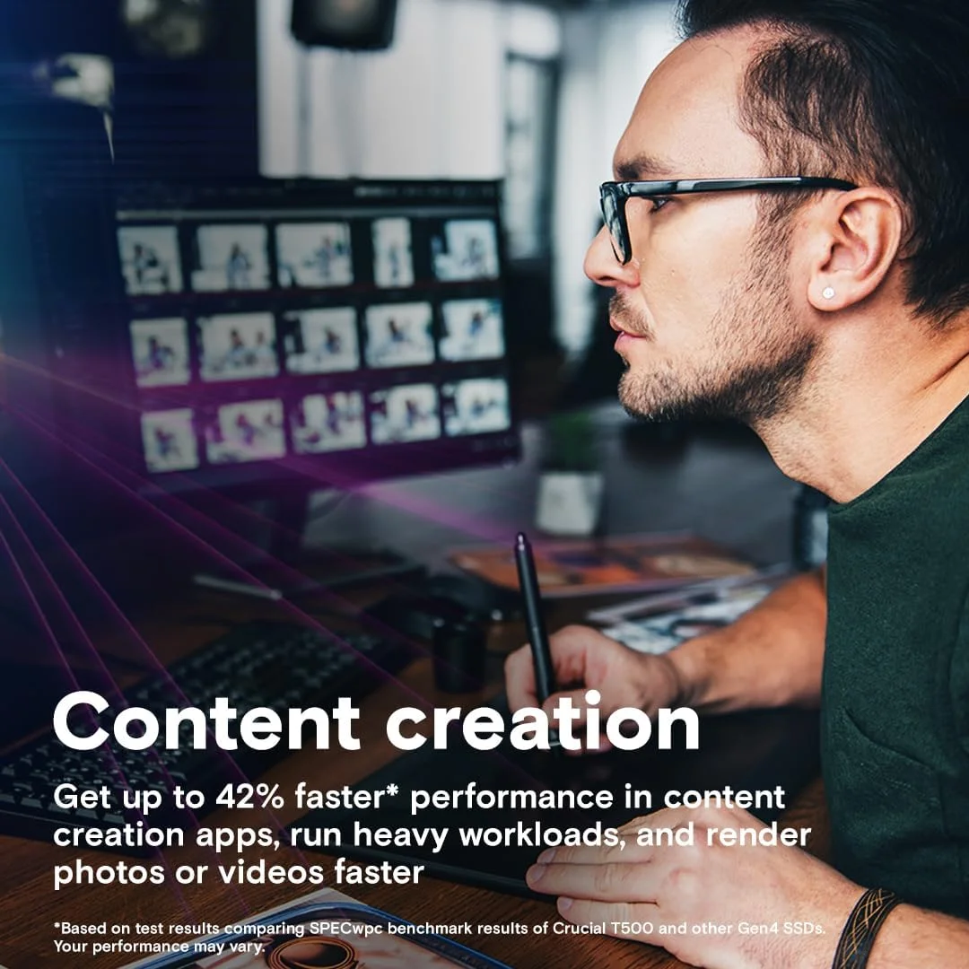 حافظه اس اس دی داخلی کروشیال T500 با ظرفیت 4 ترابایت، PCIe Gen4 NVMe M.2، سرعت خواندن/نوشتن تا 7000 مگابایت بر ثانیه، سازگار با لپ تاپ و کامپیوتر، درایو حالت جامد - CT4000T500SSD3