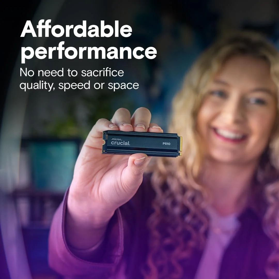 درایو حالت جامد (SSD) کروشیال P510 با ظرفیت 2 ترابایت، نسل 5، NVMe، همراه با هیت سینک، سرعت خواندن/نوشتن تا 10,000 مگابایت بر ثانیه، PCIe 5.0 M.2 2280، درایو حالت جامد داخلی، سازگار با کامپیوترهای رومیزی و PS5، به همراه نرم‌افزار Acronis - CT2000P510SSD5-01