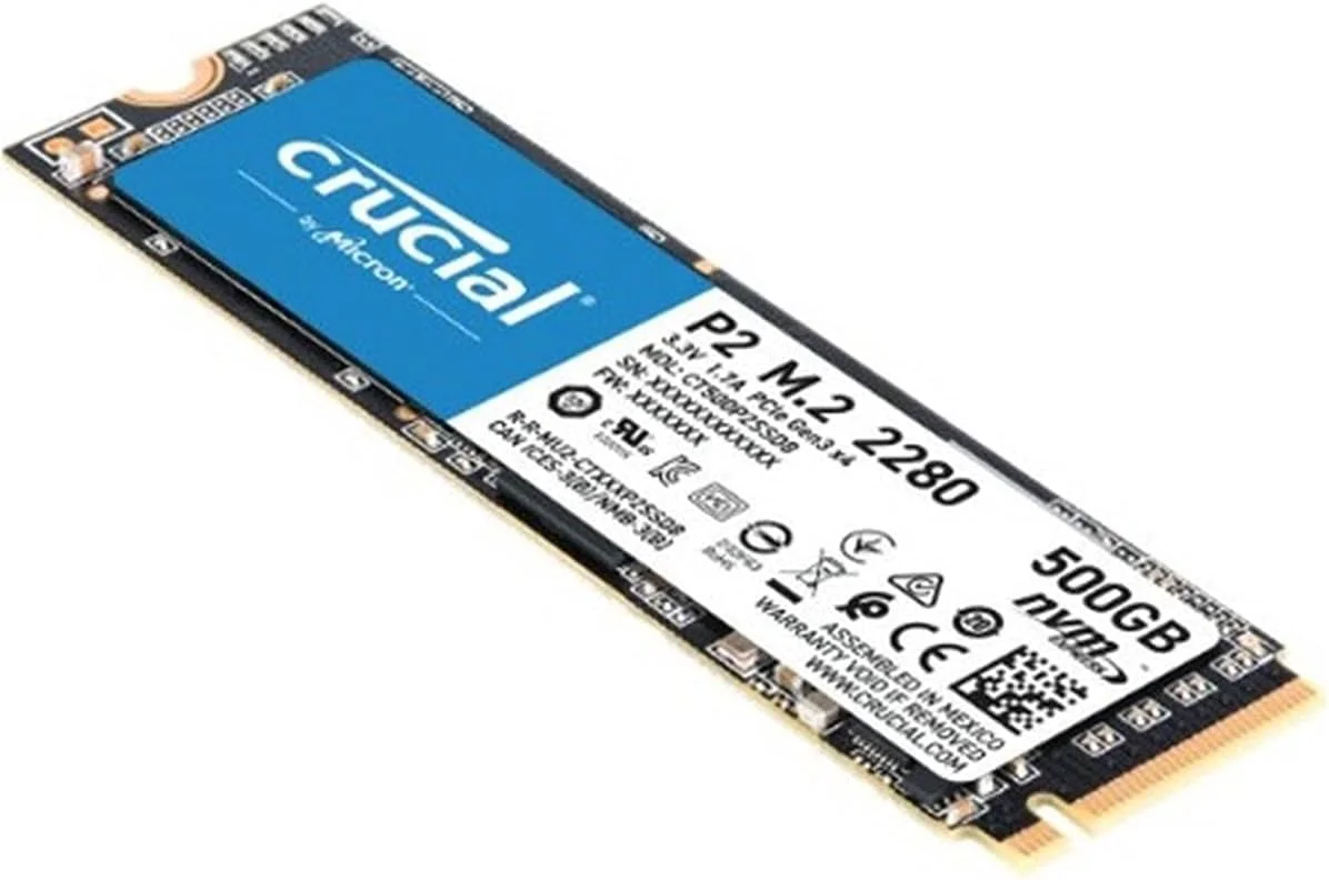اس اس دی کروشیال P2 با ظرفیت 1 ترابایت، فناوری 3D NAND NVMe PCIe M.2، سرعت خواندن تا 2400 مگابایت بر ثانیه، مشکی، مدل CT1000P2SSD8، اس اس دی کروشیال P2، 1 ترابایت