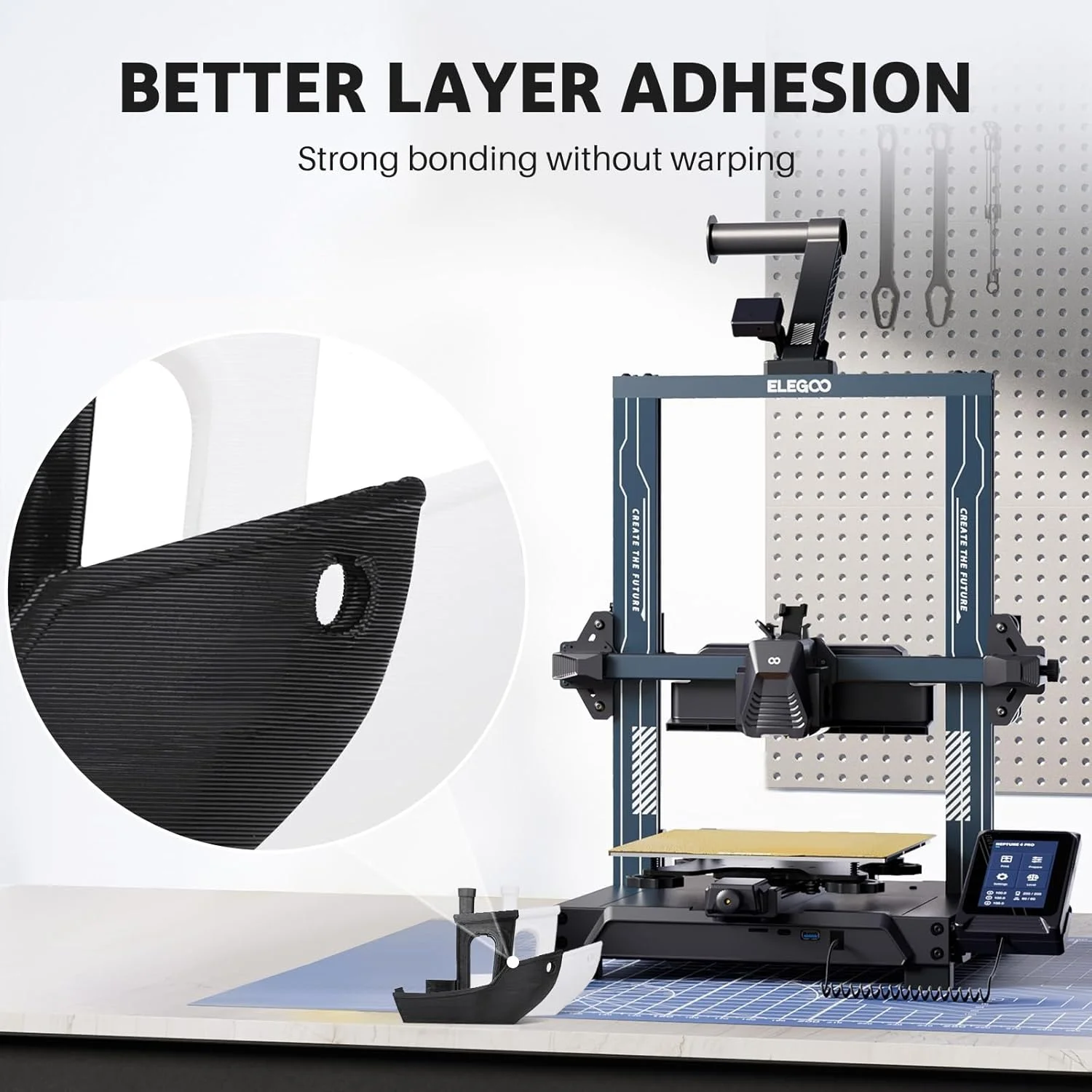 فیلامنت PLA PRO ELEGOO آبی روشن 1.75mm 1KG، سرعت چاپ 30-250mm/s، استحکام بهبود یافته، دقت ابعادی +/- 0.02mm، 1 کیلوگرم