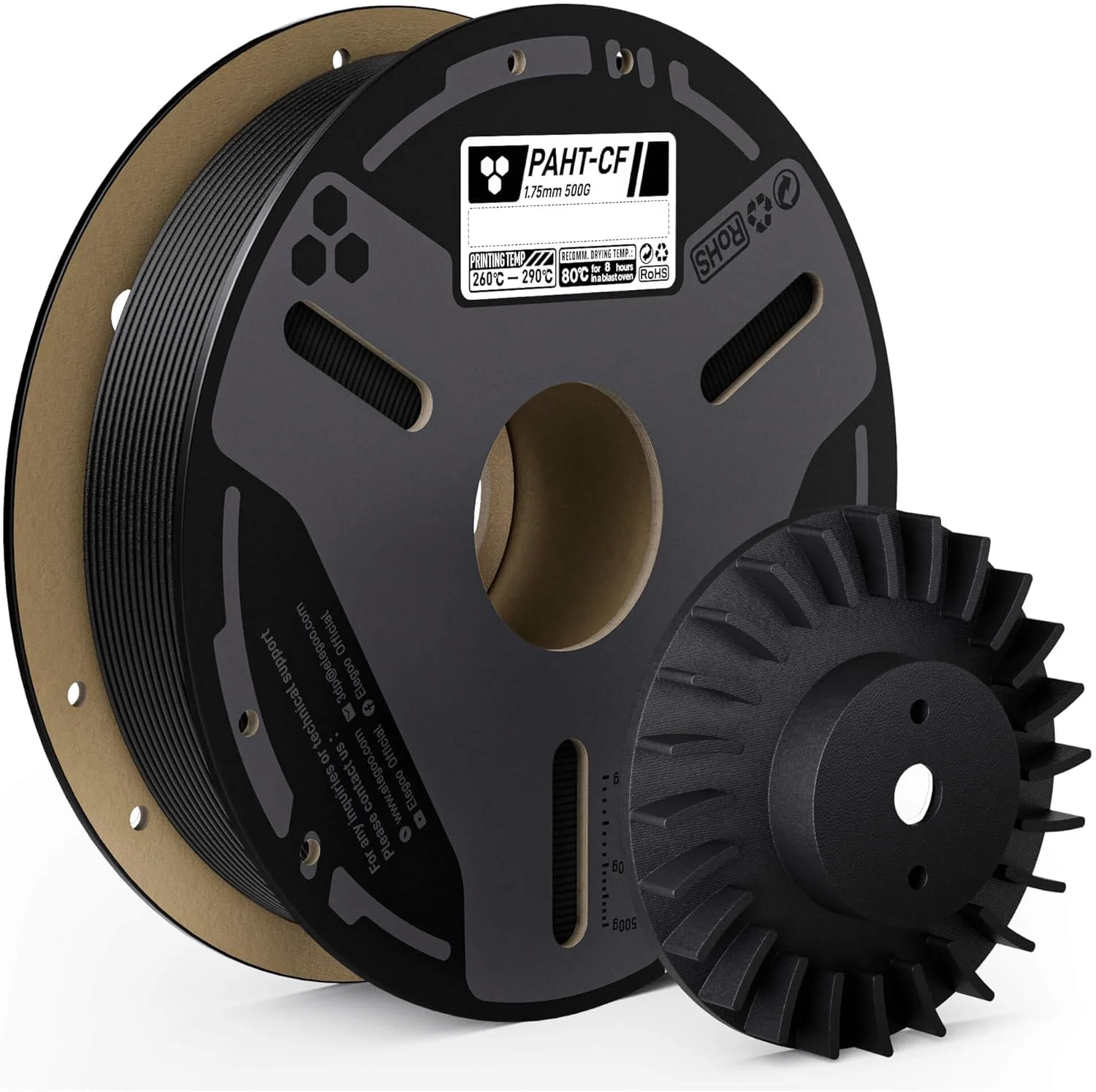 فیلامنت PAHT الیاف کربن ELEGOO 1.75mm مشکی 0.5KG، فیلامنت چاپ سه بعدی نایلون CF مقاوم در برابر حرارت بالا، استحکام و سختی بالا، مقاومت در برابر خوردگی، قرقره 500 گرمی مناسب برای چاپگرهای سه بعدی FDM محصور