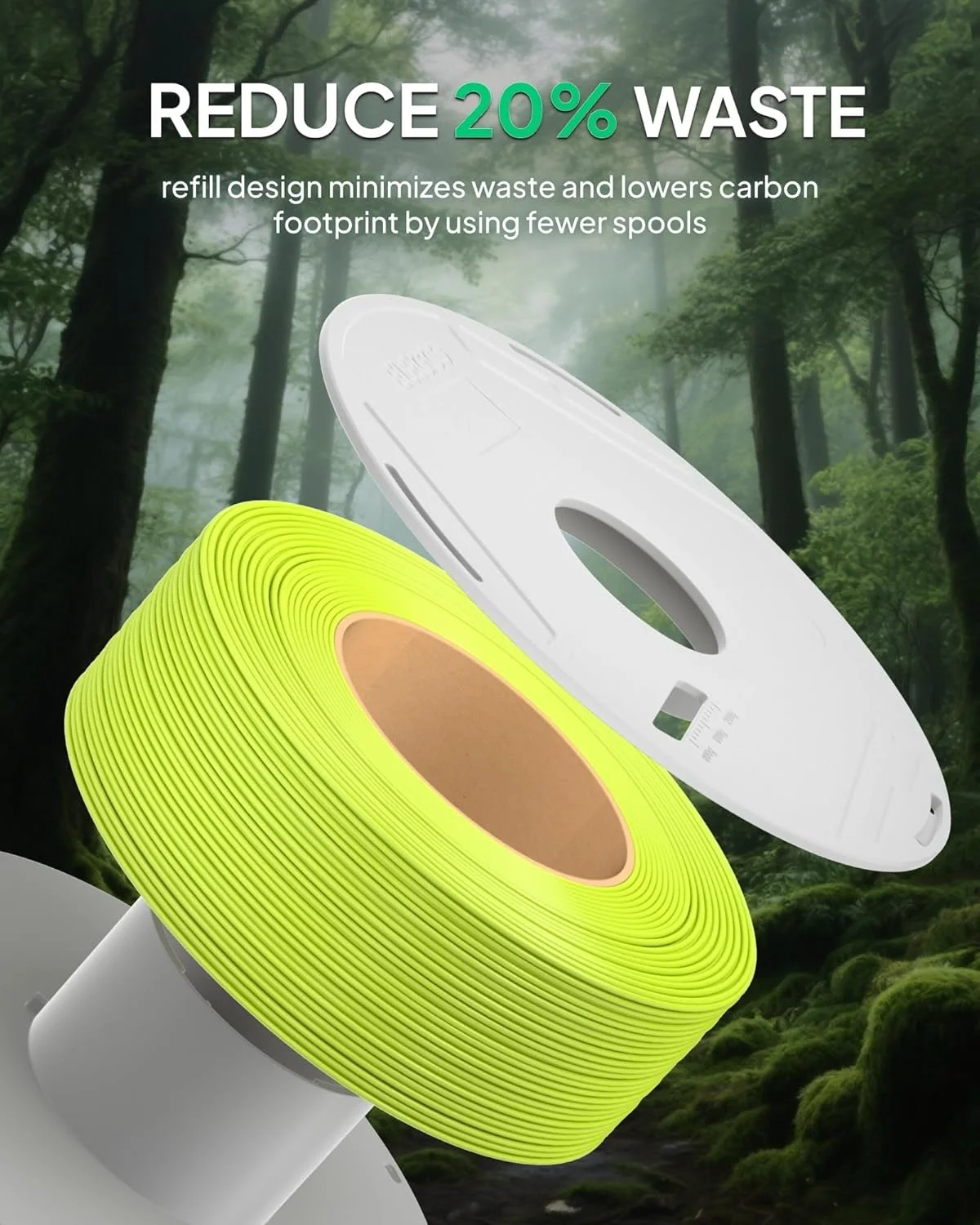 فیلامنت پایه PLA ELEGOO، سفید، 1.75 میلی‌متر، 4 کیلوگرم، فیلامنت پرینتر سه بعدی بدون قرقره برای پر کردن مجدد قرقره قابل استفاده مجدد، دقت ابعادی +/- 0.02 میلی‌متر، 4 عدد قرقره 1 کیلوگرمی (2.2 پوند)