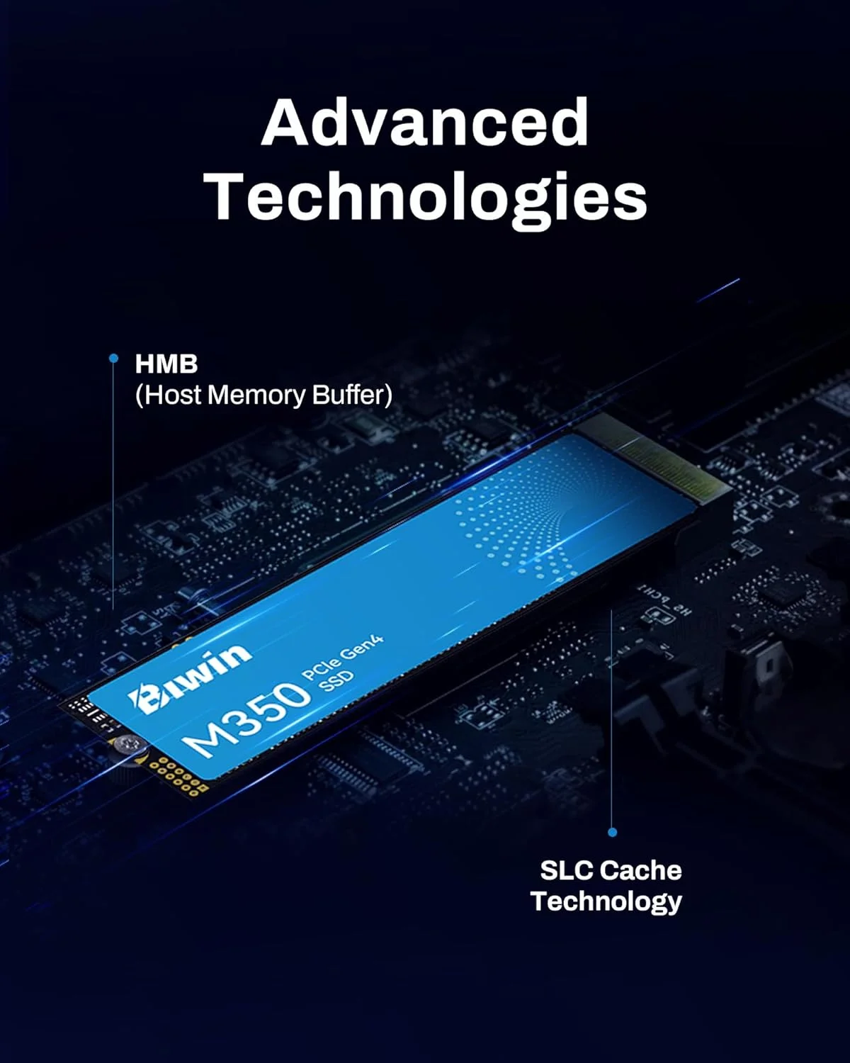 درایو حالت جامد ۱ ترابایتی BIWIN M350، PCIe 4.0 NVMe M.2، سرعت تا ۶۰۰۰ مگابایت بر ثانیه، مدیریت حرارتی گرافن و HMB، درایو حالت جامد رابط PCIe Gen4x4، سازگار با رایانه های شخصی رومیزی، لپ تاپ، مینی کامپیوتر و PS5