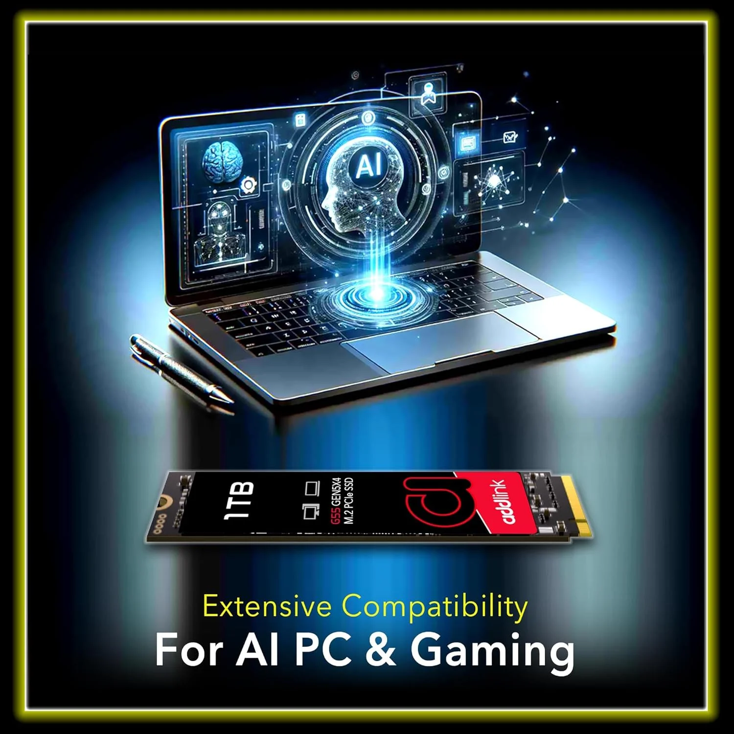 حافظه اس اس دی Addlink G55 1TB PCIe Gen5 NVMe M.2 - سرعت تا 10,200 مگابایت بر ثانیه - مناسب بازی، عکاسی، تدوین ویدیو و طراحی - درایو حالت جامد داخلی (ad1TBG55M2P)