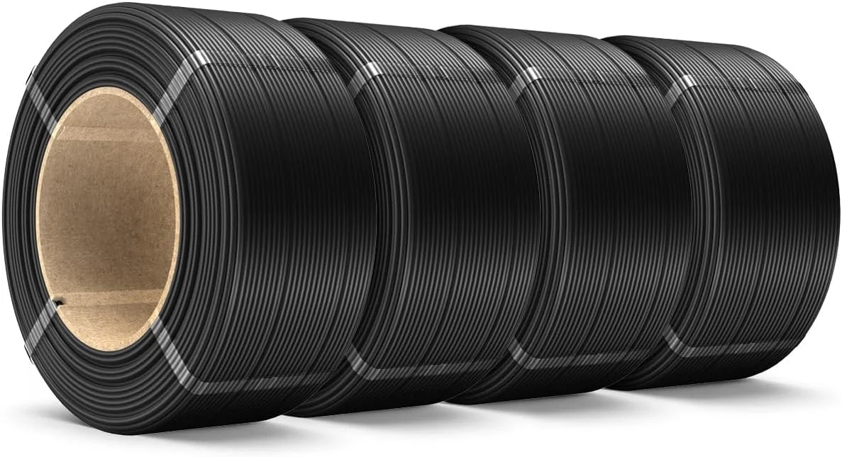 فیلامنت پلاس PLA سانلو 500 گرمی، فیلامنت PLA برای پرینتر سه بعدی، فیلامنت مشکی پلاس PLA بدون قرقره سازگار با پرینتر Bambu Lab A1، 4 رول 500 گرمی، مجموعا 2 کیلوگرم