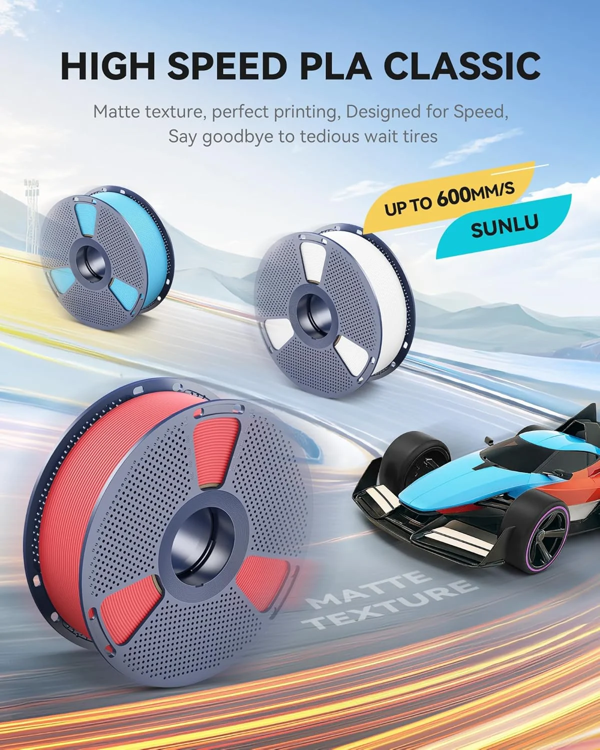 فیلامنت PLA کلاسیک سرعت بالا SUNLU، فیلامنت PLA با چقرمگی بالا 1.75 میلی‌متری، بافت مات بدون گره خوردگی، مناسب برای اکثر پرینترهای FDM، دقت ابعادی +/- 0.02 میلی‌متر، اسپول 1 کیلوگرمی، (نارنجی آفتابی)