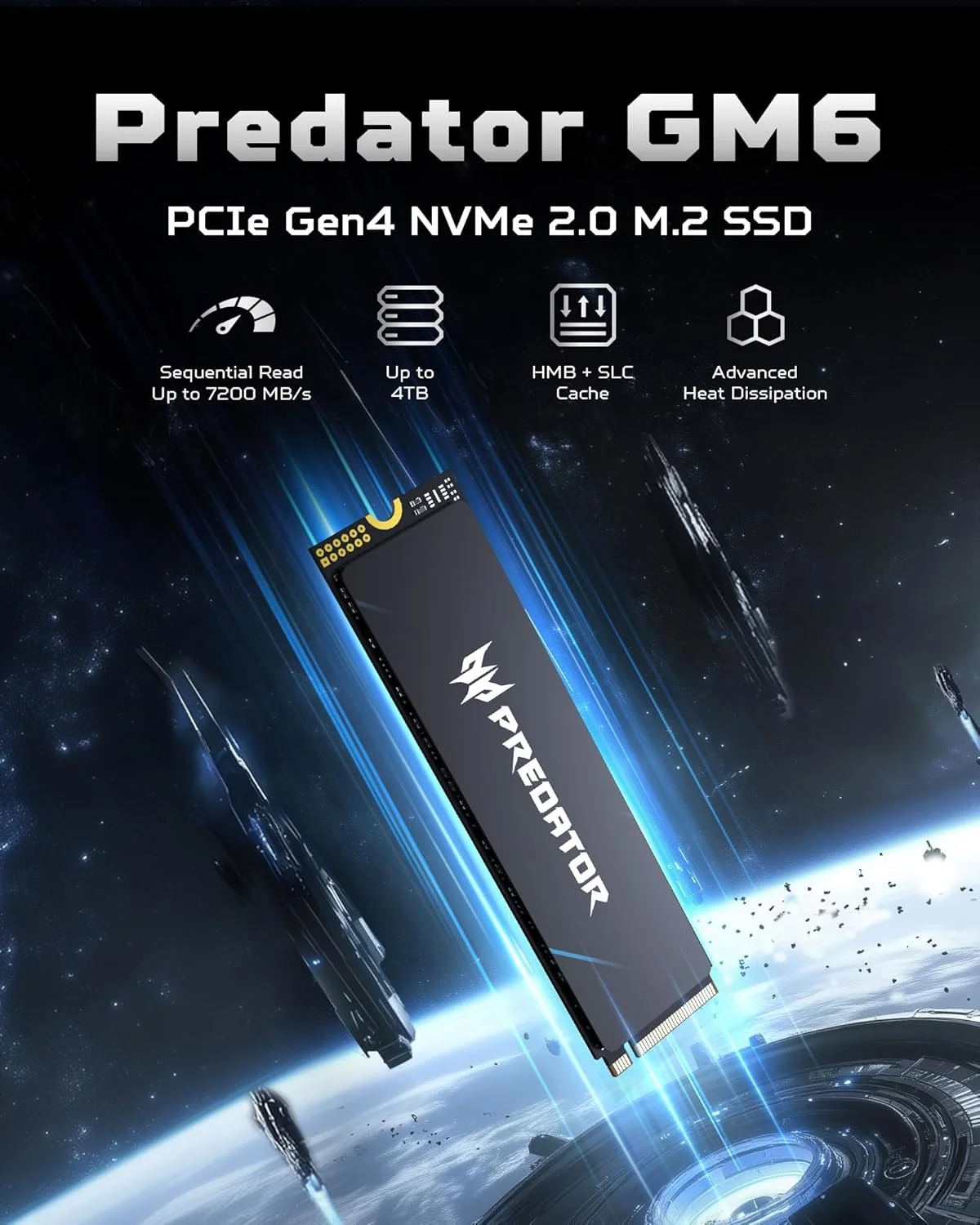 ایسر Predator GM6 1TB M.2 NVMe PCIe 4.0 SSD - سرعت خواندن تا 7200 مگابایت بر ثانیه - هارد درایو داخلی حرفه ای - حافظه گیمینگ سازگار با PC، لپ تاپ و PS5