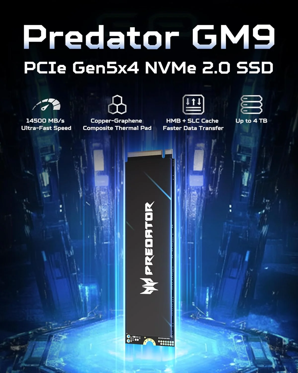 ایسر Predator GM9 2TB M.2 NVMe SSD PCIe 5.0 - سرعت خواندن بالا - هارد درایو داخلی حرفه ای - حافظه گیمینگ سازگار با PC، لپ تاپ و PS5