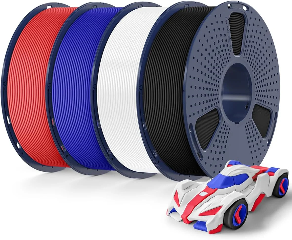 فیلامنت PETG سرعت بالا SUNLU، بسته 4 کیلوگرمی، فیلامنت پرینتر سه بعدی 4 کیلوگرم، 1 کیلوگرم در هر قرقره، بسته 4 عددی، 4 رنگ، مشکی+سفید+آبی+قرمز