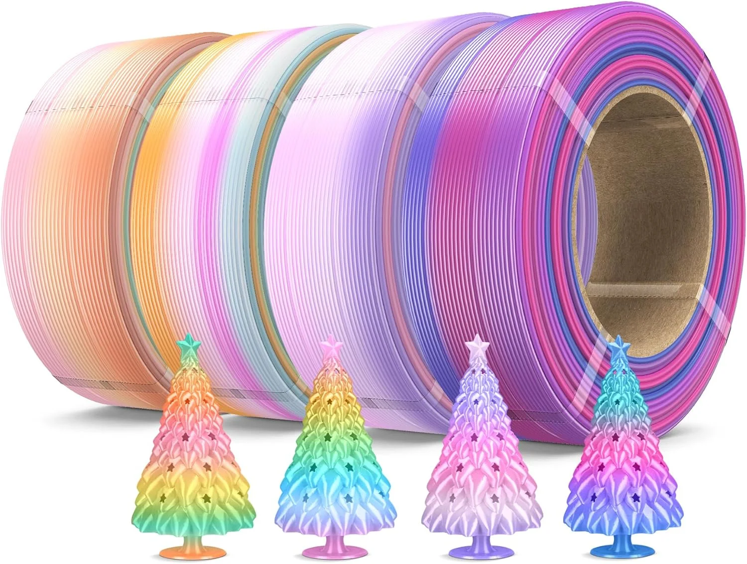 بسته پرکننده فیلامنت PLA ابریشمی رنگین کمانی SUNLU، 500 گرمی، فیلامنت چاپگر سه بعدی PLA پلاس ابریشمی بدون قرقره، 4 بسته، سازگار با چاپگرهای سه بعدی Bambu Lab، 0.5 کیلوگرم در هر رول، مجموعا 4 رنگ PLA ابریشمی رنگین کمانی
