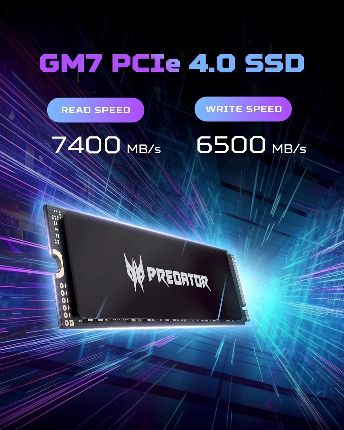 حافظه اس اس دی 2 ترابایتی Acer Predator GM7: M.2 2280 PCIe Gen 4 x4 NVMe 2.0، سرعت خواندن تا 7200 مگابایت بر ثانیه، درایو حالت جامد داخلی برای لپ تاپ، دسکتاپ و PS5 - BL.9BWWR.119 حافظه اس اس دی 2 ترابایتی Acer Predator GM7: M.2 2280 PCIe Gen 4 x4 NVMe 2.0، سرعت خواندن تا 7200 مگابایت بر ثانیه، درایو حالت جامد داخلی برای لپ تاپ، دسکتاپ و PS5 - BL.9BWWR.119