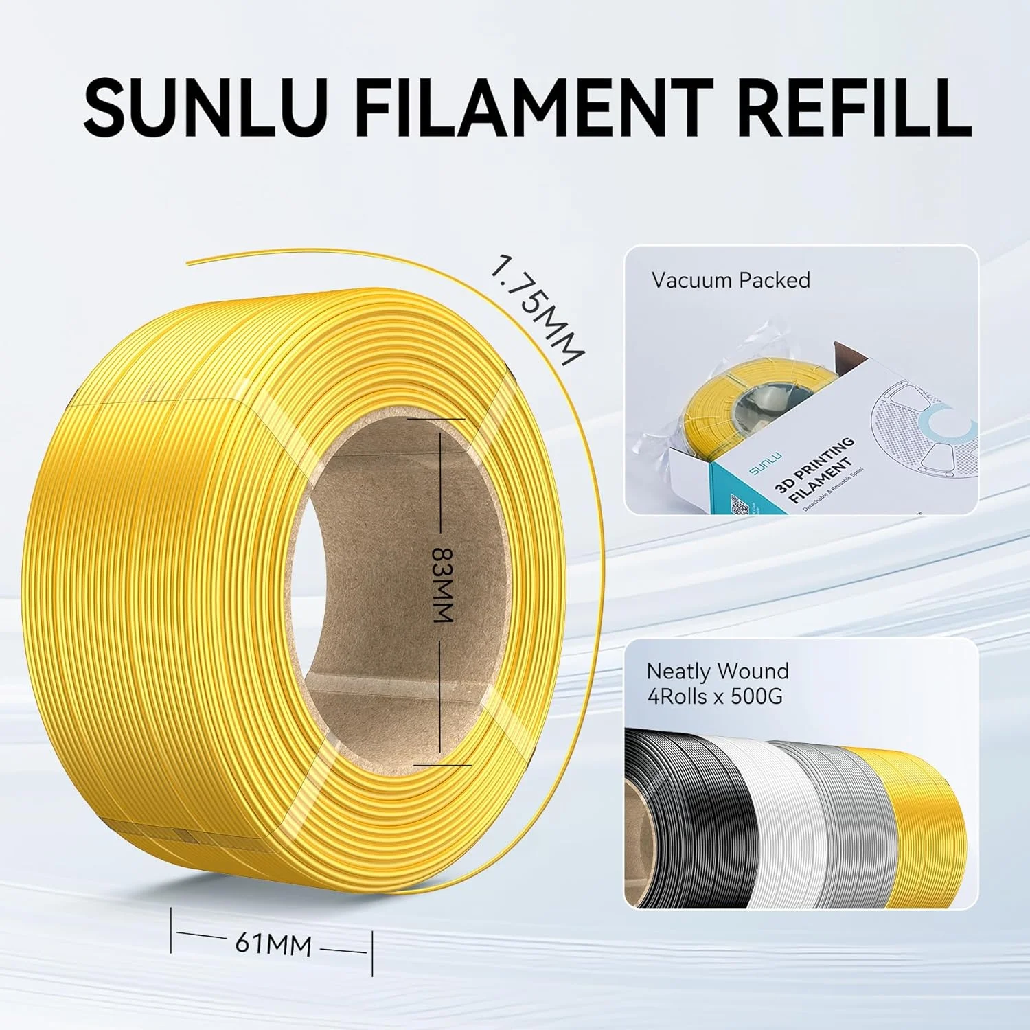 بسته پرکننده فیلامنت PLA ابریشمی رنگین کمانی SUNLU، 500 گرمی، فیلامنت چاپگر سه بعدی PLA پلاس ابریشمی بدون قرقره، 4 بسته، سازگار با چاپگرهای سه بعدی Bambu Lab، 0.5 کیلوگرم در هر رول، مجموعا 4 رنگ PLA ابریشمی رنگین کمانی