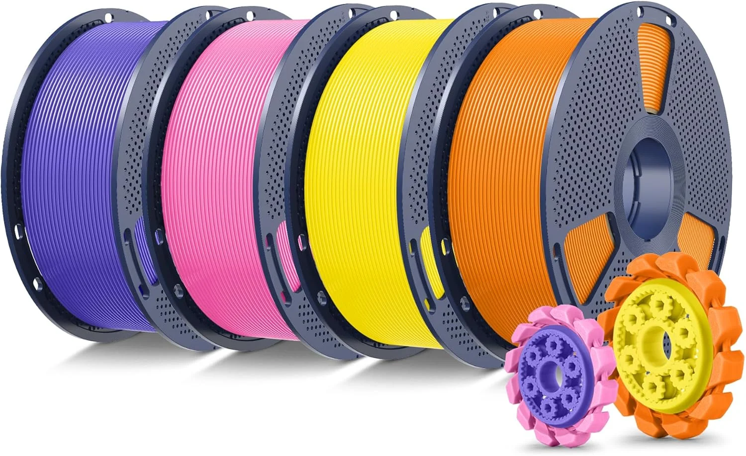 بسته فیلامنت پرینتر سه بعدی SUNLU PLA+2.0، فیلامنت PLA+ ارتقا یافته 1.75 میلی متر، مقاوم تر و قوی تر، دقت ابعادی +/- 0.02 میلی متر، 1 کیلوگرم در هر قرقره، بسته 4 عددی، مجموع 4 کیلوگرم، نارنجی + زرد + صورتی + بنفش