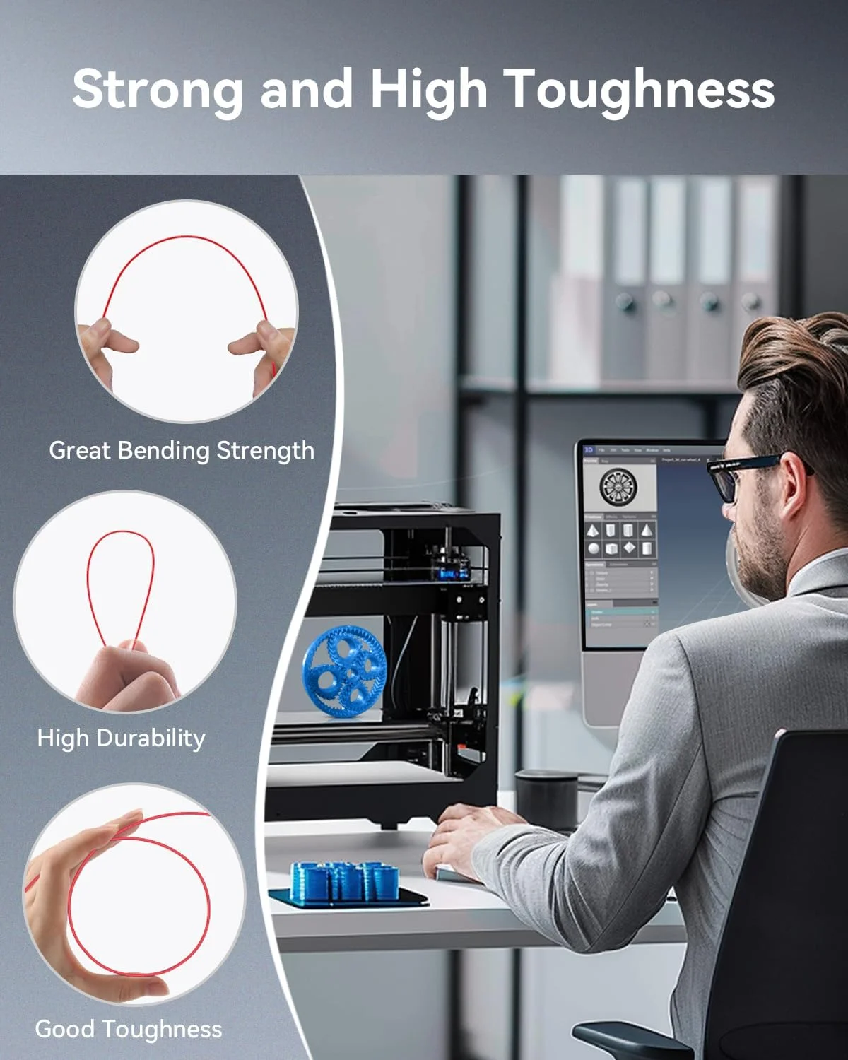 فیلامنت PETG سانلو 1.75 میلی‌متر، فیلامنت پرینتر سه بعدی قوی، چسبندگی لایه استثنایی و چقرمگی بالا، دقت ابعادی +/- 0.02 میلی‌متر، مناسب برای اکثر پرینترهای سه بعدی FDM، 1 کیلوگرم (مشکی).