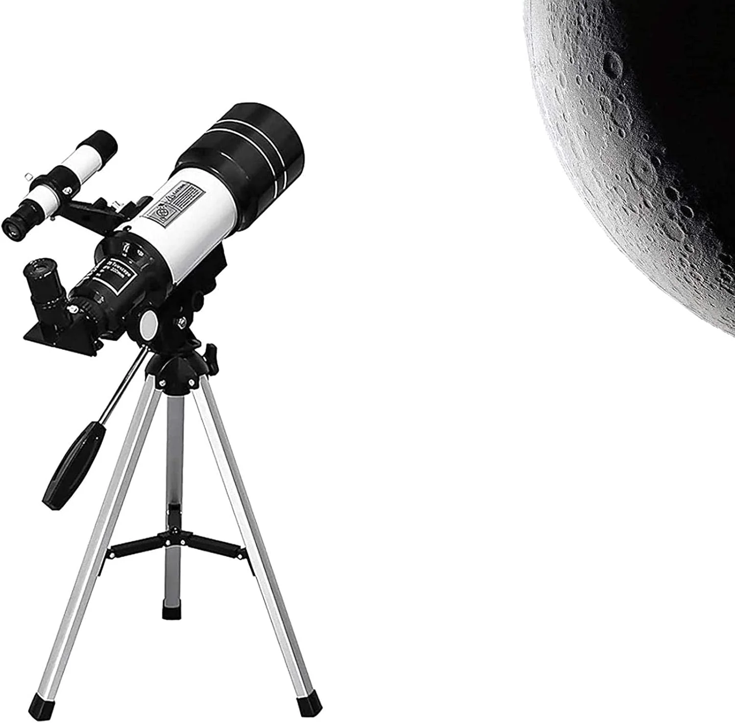 تلسکوپ شکستنی نجومی زاویه باز 70 میلی‌متری تمکین با پایه، مناسب برای رصد ماه به همراه سه‌پایه