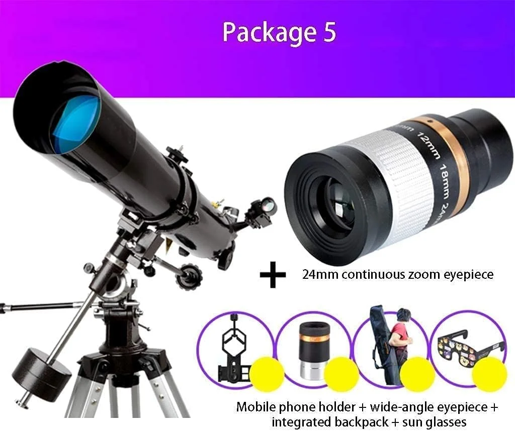 تلسکوپ منشوری ایستاده 90 درجه، تلسکوپ مبتدی قابل حمل با کالیبر 80 میلی‌متر و فاصله کانونی 900 میلی‌متر، تلسکوپ انکساری با پایه و کیف حمل