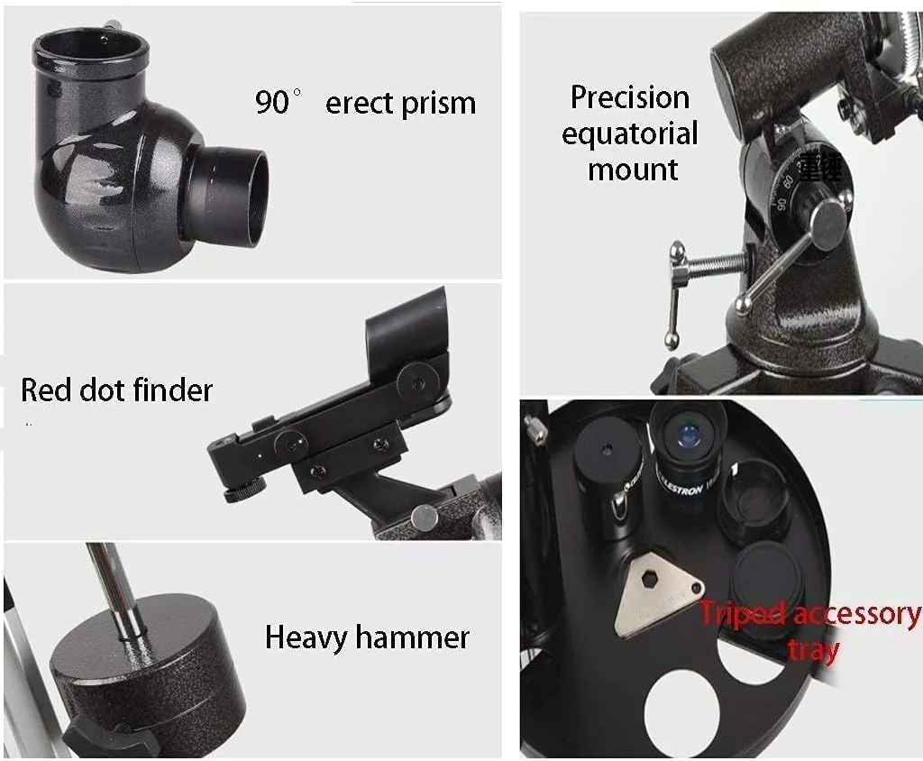 تلسکوپ منشوری ایستاده 90 درجه، تلسکوپ مبتدی قابل حمل با قطر 80 میلی متر و فاصله کانونی 900 میلی متر، تلسکوپ انکساری با پایه و کیف حمل