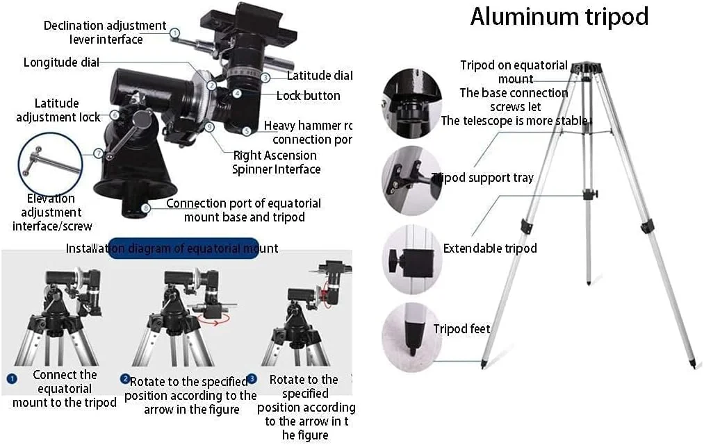 تلسکوپ منشوری ایستاده 90 درجه، تلسکوپ مبتدی قابل حمل با کالیبر 80 میلی‌متر و فاصله کانونی 900 میلی‌متر، تلسکوپ انکساری با پایه و کیف حمل