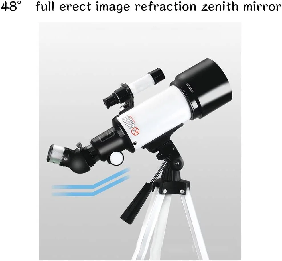 تلسکوپ مبتدی 70 میلی‌متری نجومی انکساری با سه‌پایه قابل تنظیم و قابلیت حمل آسان برای کودکان و بزرگسالان (همراه با نگهدارنده تلفن)