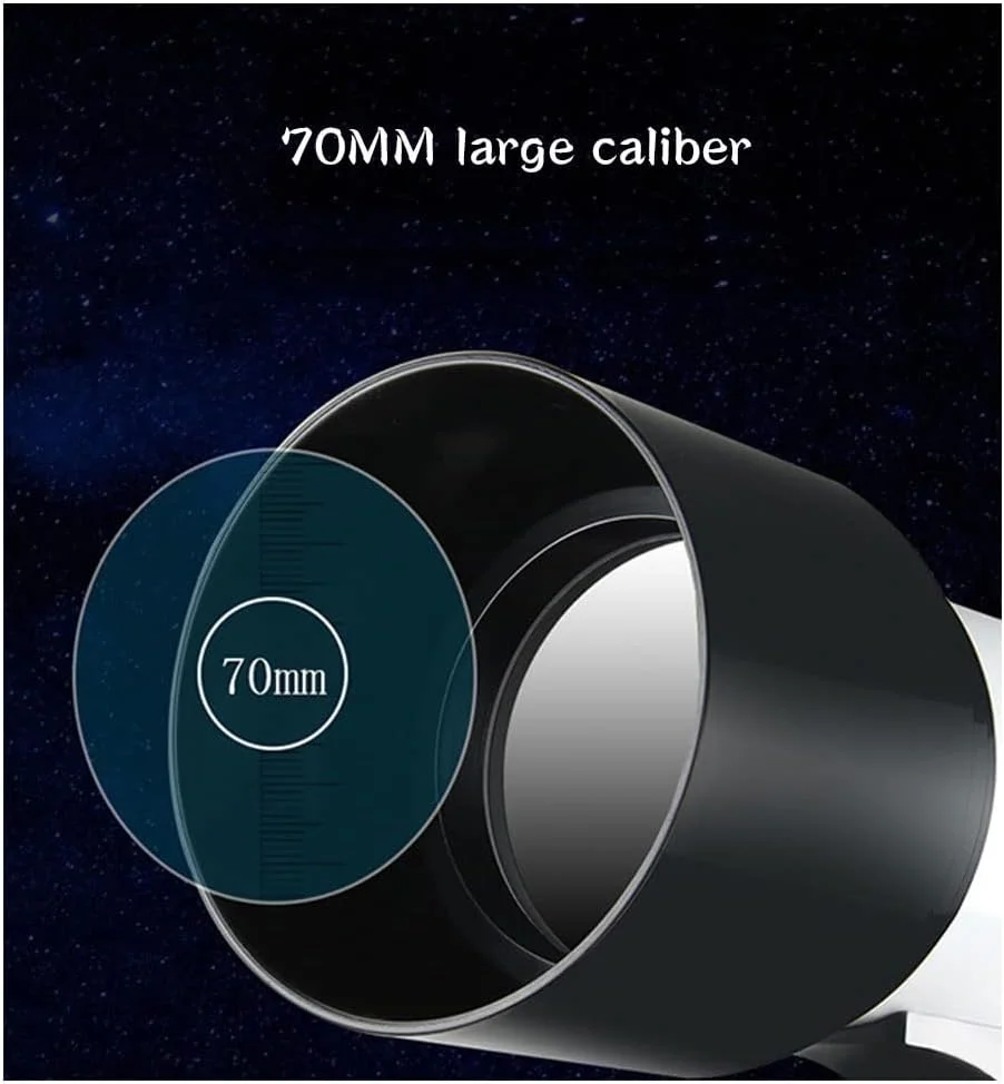 تلسکوپ مبتدی 70 میلی‌متری نجومی انکساری با سه‌پایه قابل تنظیم و قابلیت حمل آسان برای کودکان و بزرگسالان (همراه با نگهدارنده تلفن)