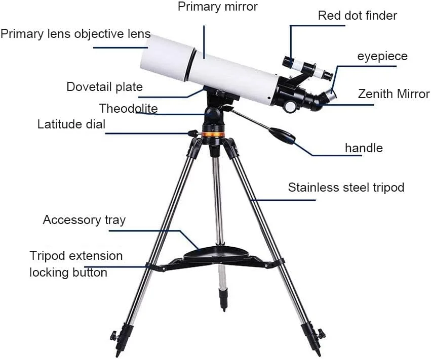 تلسکوپ های نجومی شکستنی برای کودکان مبتدی، تلسکوپ انکساری نجومی با پایه قابل تنظیم ارتفاع، تلسکوپ مسافرتی با کیف حمل