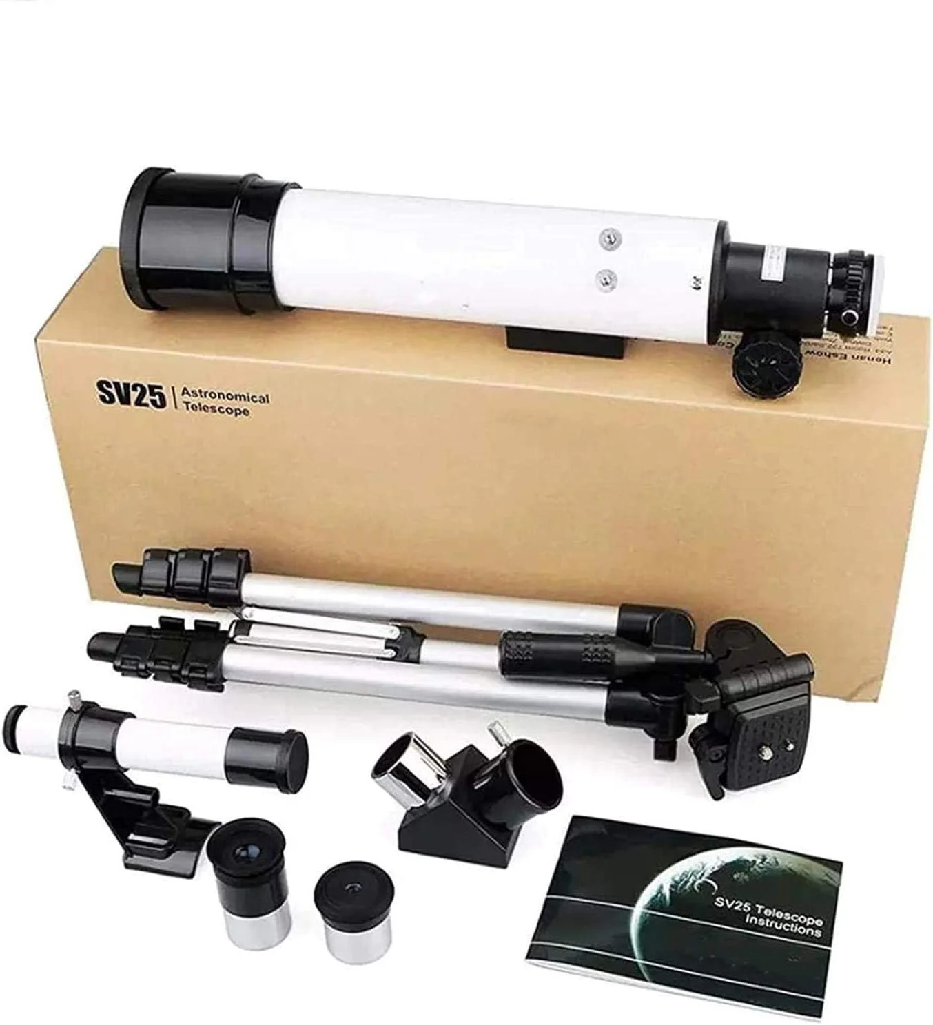 تلسکوپ مناسب بزرگسالان، دهانه 60 میلی‌متری، تلسکوپ مناسب کودکان و مبتدیان، اپتیک کاملاً چندلایه، تلسکوپ شکستنی نجومی با سه‌پایه، مناسب فضای داخلی/خارجی