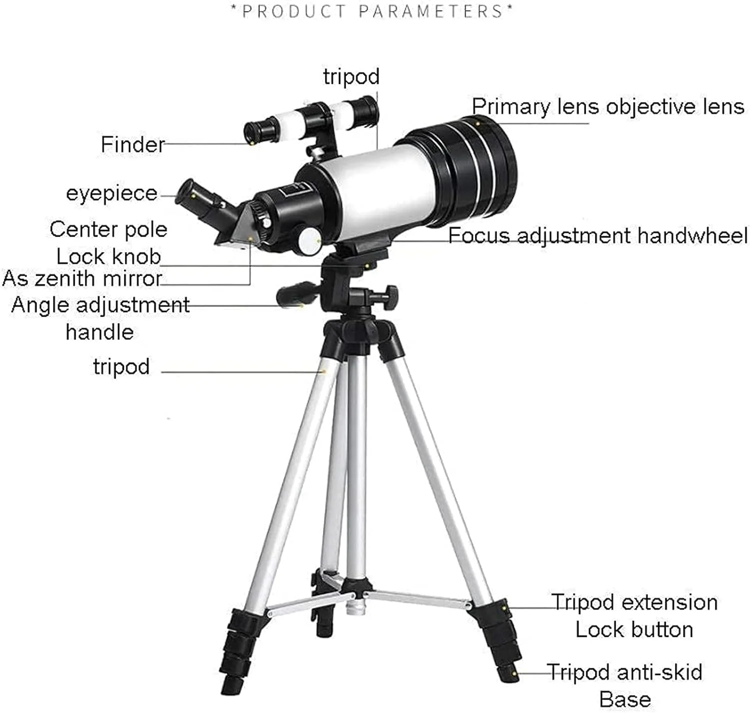 تلسکوپ مسافرتی، تلسکوپ نجومی با دهانه 70 میلی‌متری، شکست نور برای کودکان، بزرگسالان و مبتدیان به همراه کیف قابل حمل و سه پایه
