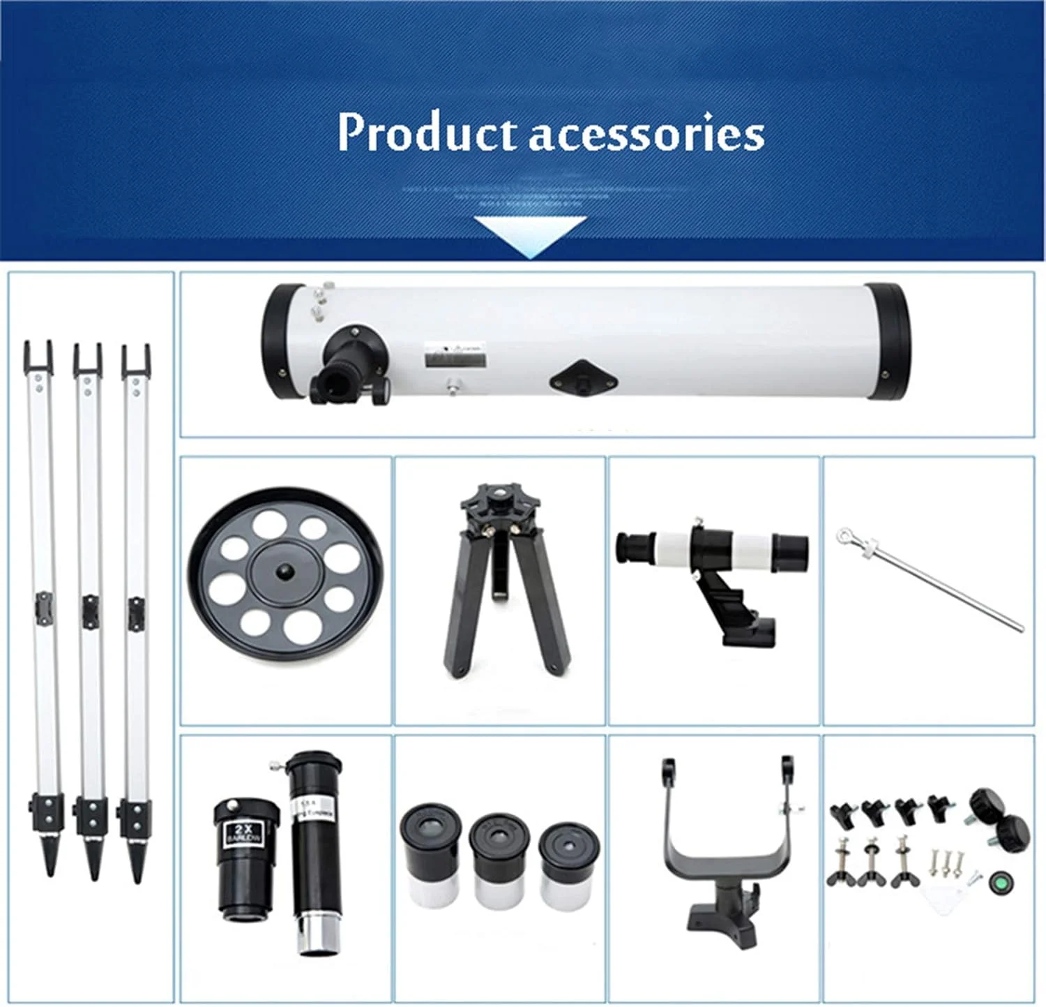تلسکوپ، تلسکوپ با دهانه 76 میلی‌متری و پایه AZ 700 میلی‌متری، تلسکوپ برای کودکان مبتدی، اپتیک کاملاً چند لایه، شکست نجومی با سه‌پایه (نقره‌ای A)