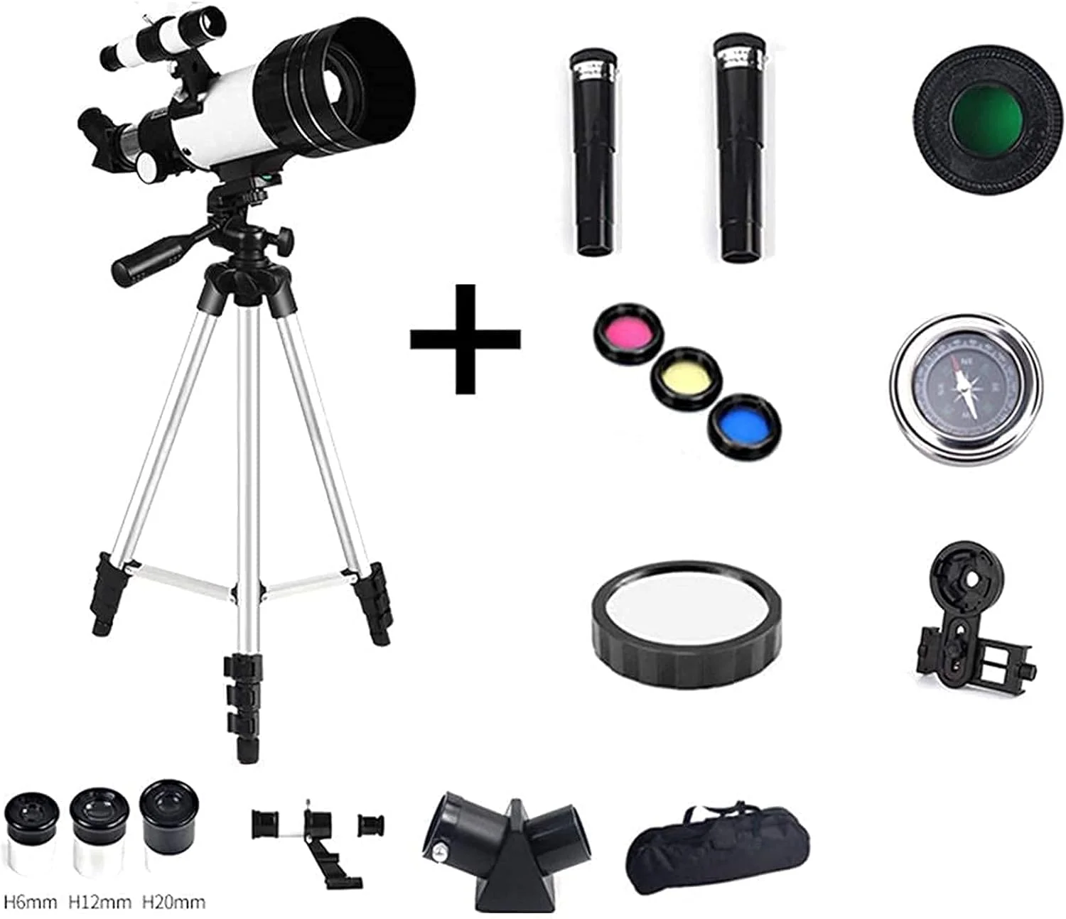 تلسکوپ مسافرتی، تلسکوپ نجومی با دهانه 70 میلی‌متری، شکست نور برای کودکان، بزرگسالان و مبتدیان به همراه کیف قابل حمل و سه پایه