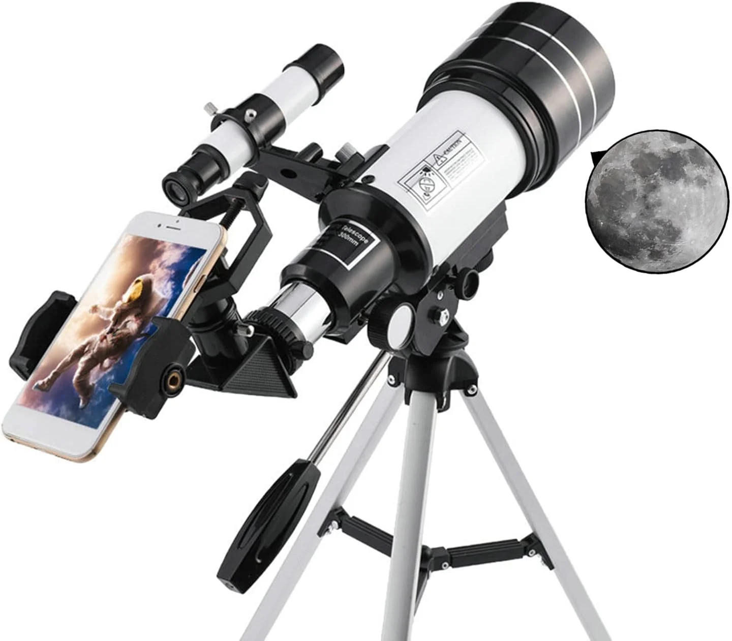 تلسکوپ با دهانه 70 میلی‌متری و فاصله کانونی 300 میلی‌متری برای بزرگسالان و کودکان، تلسکوپ‌های شکست نوری نجومی با پوشش چند لایه کامل به همراه سه‌پایه و آداپتور تلفن