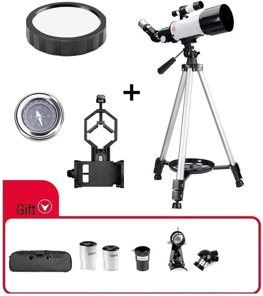 تلسکوپ برای کودکان، مبتدیان، دهانه 70 میلی‌متری، براکت AZ 400 میلی‌متری، اپتیک چند لایه، تلسکوپ برای بزرگسالان، تلسکوپ قابل حمل انکساری نجومی با پایه