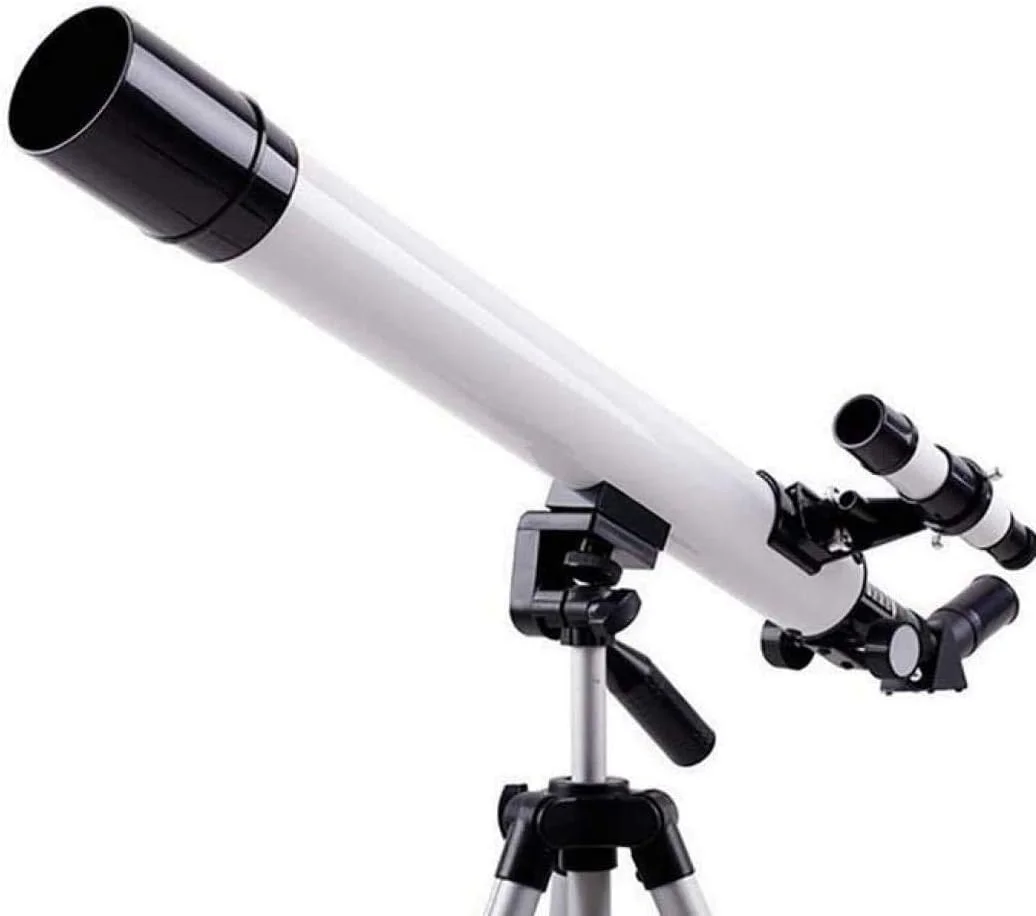 تلسکوپ - تلسکوپ انکساری - اپتیک شیشه ای با پوشش کامل - سه پایه با ارتفاع قابل تنظیم برای کودکان و مبتدیان (رنگ: سفید)