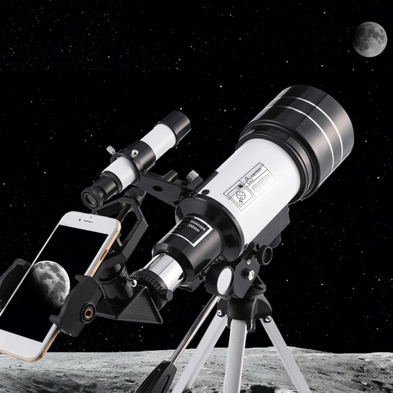 تلسکوپ با دهانه 70 میلیمتری و فاصله کانونی 300 میلیمتری برای بزرگسالان و کودکان، تلسکوپهای شکست نوری نجومی با پوشش چند لایه کامل به همراه سهپایه و آداپتور تلفن تلسکوپ با دهانه 70 میلیمتری و فاصله کانونی 300 میلیمتری برای بزرگسالان و کودکان، تلسکوپهای شکست نوری نجومی با پوشش چند لایه کامل به همراه سهپایه و آداپتور تلفن