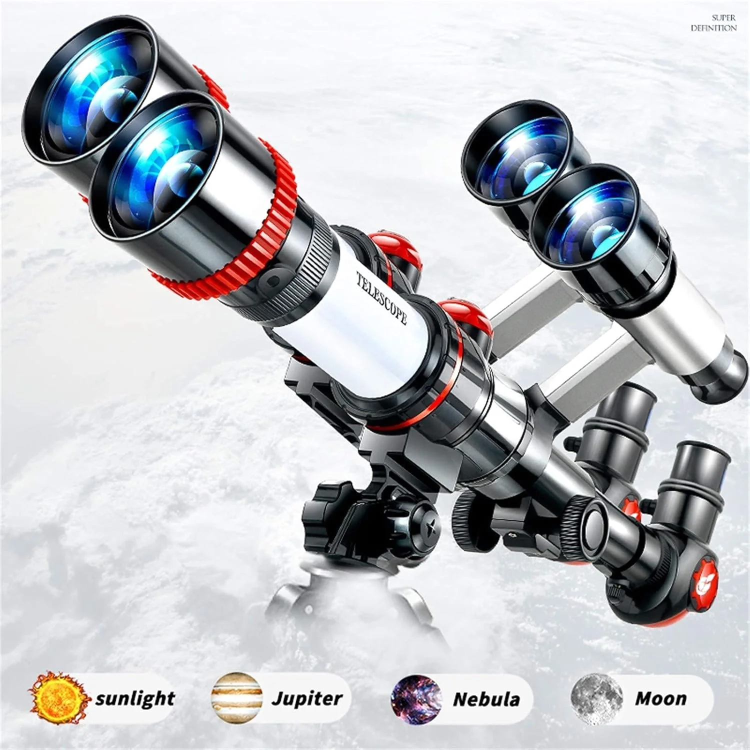 تلسکوپ نجومی 50 میلی‌متری انکساری با چشمی چند قدرتی، یابنده و سه‌پایه، مناسب کودکان، بزرگسالان و افراد مبتدی برای تماشای پرندگان، شکار، پیاده‌روی و دیدن مناظر