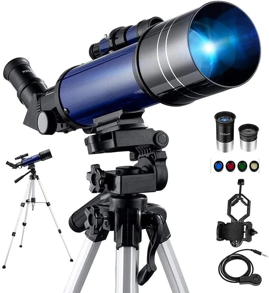 تلسکوپ نجومی قابل حمل TEmkin، تلسکوپ تک چشمی با پایه قابل تنظیم، آداپتور تلفن و فیلتر ماه، تلسکوپ انکساری ایده آل برای کودکان، بزرگسالان و مبتدیان، هدیه فضایی تولد