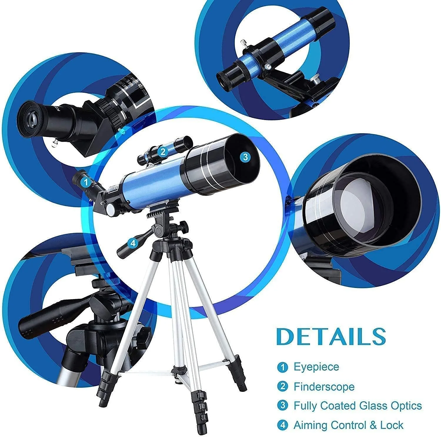 تلسکوپ TEmkin برای بزرگسالان و مبتدیان نجوم، تلسکوپ های شکستنی 70 میلی متری با سه پایه 51 اینچی قابل تنظیم، آداپتور تلفن، قطری تصویر ایستاده و فیلتر ماه
