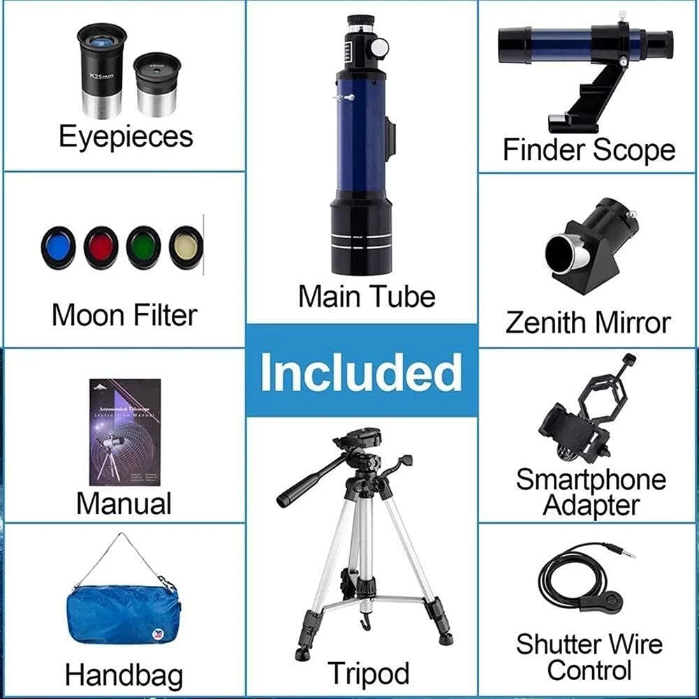 تلسکوپ نجومی قابل حمل TEmkin، تلسکوپ تک چشمی با پایه قابل تنظیم، آداپتور تلفن و فیلتر ماه، تلسکوپ انکساری ایده آل برای کودکان، بزرگسالان و مبتدیان، هدیه فضایی تولد