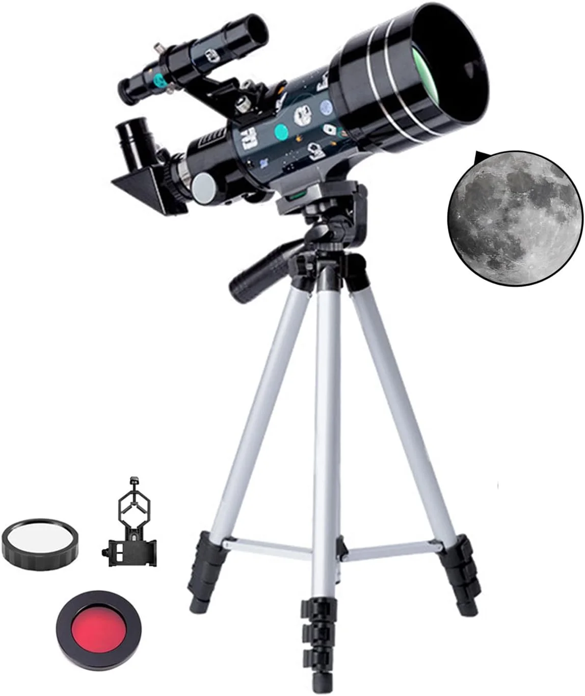 تلسکوپ TEmkin، تلسکوپ شکستنی نجومی 70 میلی‌متری/300 میلی‌متری به همراه سه‌پایه و منظره‌یاب، تلسکوپ قابل حمل برای کودکان، مبتدیان، بزرگسالان، هدیه فارغ التحصیلی
