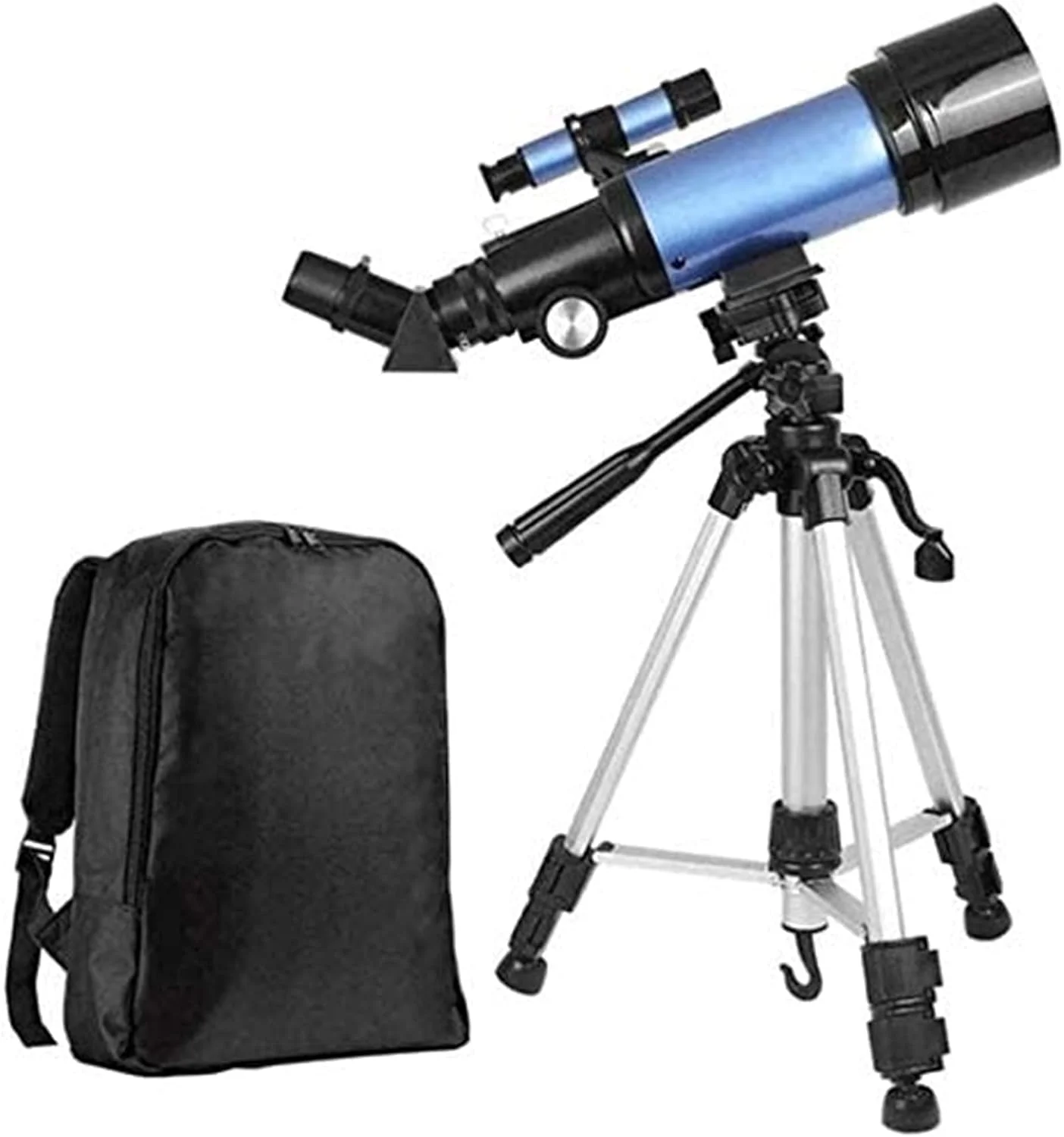 تلسکوپ مسافرتی 70 میلی‌متری با برد 400 میلی‌متر، تلسکوپ شکستنی نجومی با دیافراگم برای کودکان، بزرگسالان و مبتدیان، اپتیک کاملاً چند لایه، تلسکوپ مسافرتی شکستنی قابل حمل با سه پایه (رنگ: آبی)