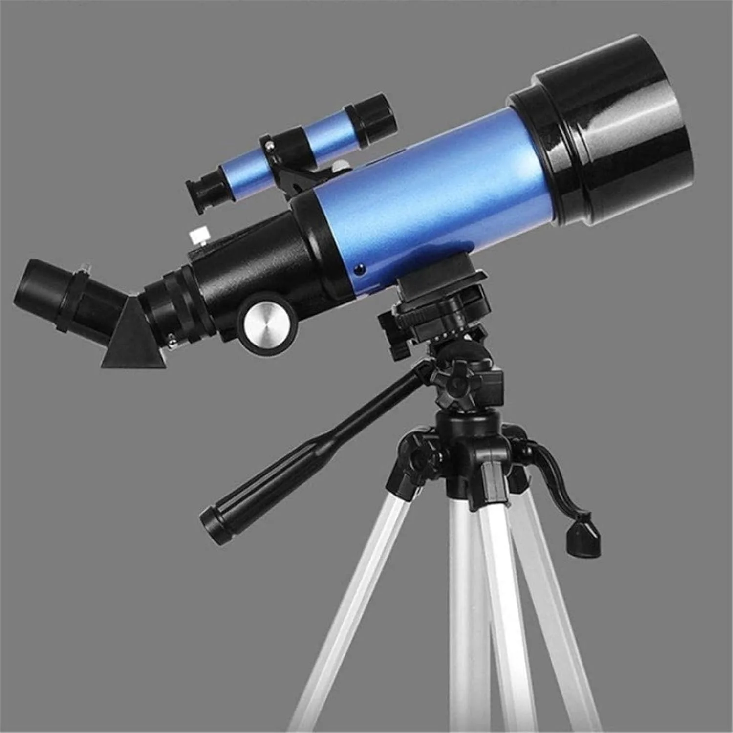 تلسکوپ مسافرتی 70 میلی‌متری با برد 400 میلی‌متر، تلسکوپ شکستنی نجومی با دیافراگم برای کودکان، بزرگسالان و مبتدیان، اپتیک کاملاً چند لایه، تلسکوپ مسافرتی شکستنی قابل حمل با سه پایه (رنگ: آبی)