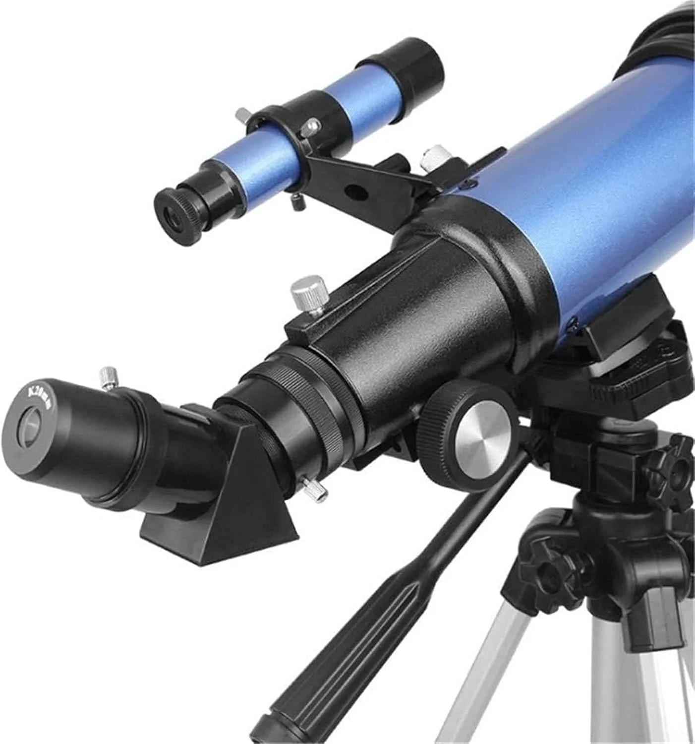 تلسکوپ مسافرتی 70 میلی‌متری با برد 400 میلی‌متر، تلسکوپ شکستنی نجومی با دیافراگم برای کودکان، بزرگسالان و مبتدیان، اپتیک کاملاً چند لایه، تلسکوپ مسافرتی شکستنی قابل حمل با سه پایه (رنگ: آبی)