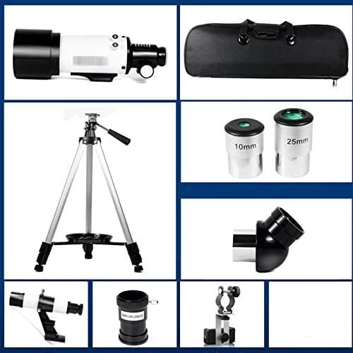 تلسکوپ با دیافراگم 70 میلی‌متری و فاصله کانونی 400 میلی‌متری، تلسکوپ شکستنی نجومی، تلسکوپ مسافرتی قابل حمل با پایه، برای بزرگسالان، کودکان و مبتدیان