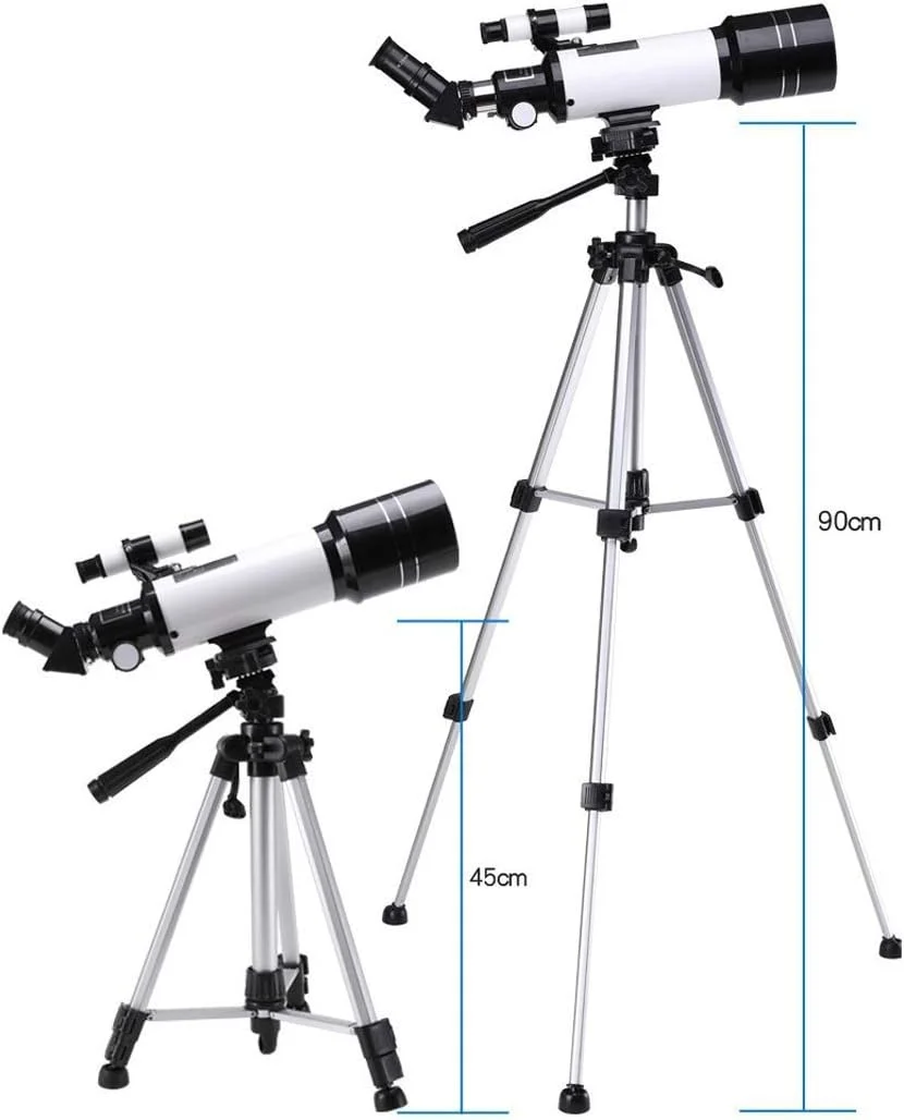 تلسکوپ شکستنی مناسب، نجوم مبتدیان 70 میلی‌متری، فاصله کانونی 700 میلی‌متری بزرگنمایی 120X، سفید