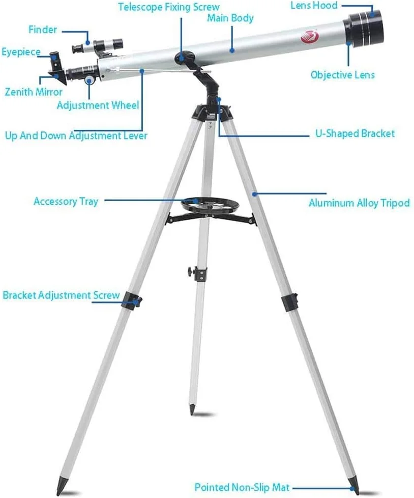 تلسکوپ فضایی شکستنی تمکین با سه پایه قابل تنظیم، اسباب بازی های آموزشی، تلسکوپ های تک چشمی، تلسکوپ فضایی تک چشمی فضای باز برای کودکان مبتدی، سفید (سفید)