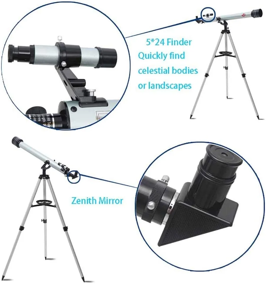 تلسکوپ فضایی شکستنی تمکین با سه پایه قابل تنظیم، اسباب بازی های آموزشی، تلسکوپ های تک چشمی، تلسکوپ فضایی تک چشمی فضای باز برای کودکان مبتدی، سفید (سفید)